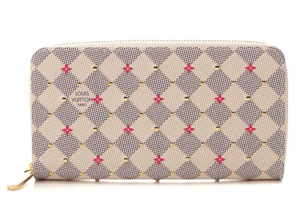 LOUIS VUITTON Zippy Wallet Long Azur White Studs